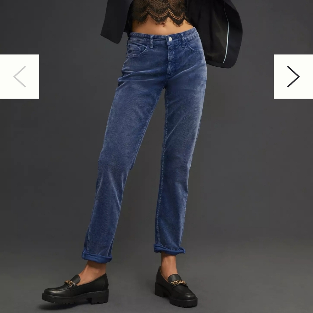 Pilcro Mid-Rise Slim Boyfriend Crop Corduroy Pants Blue Size 32 Tall